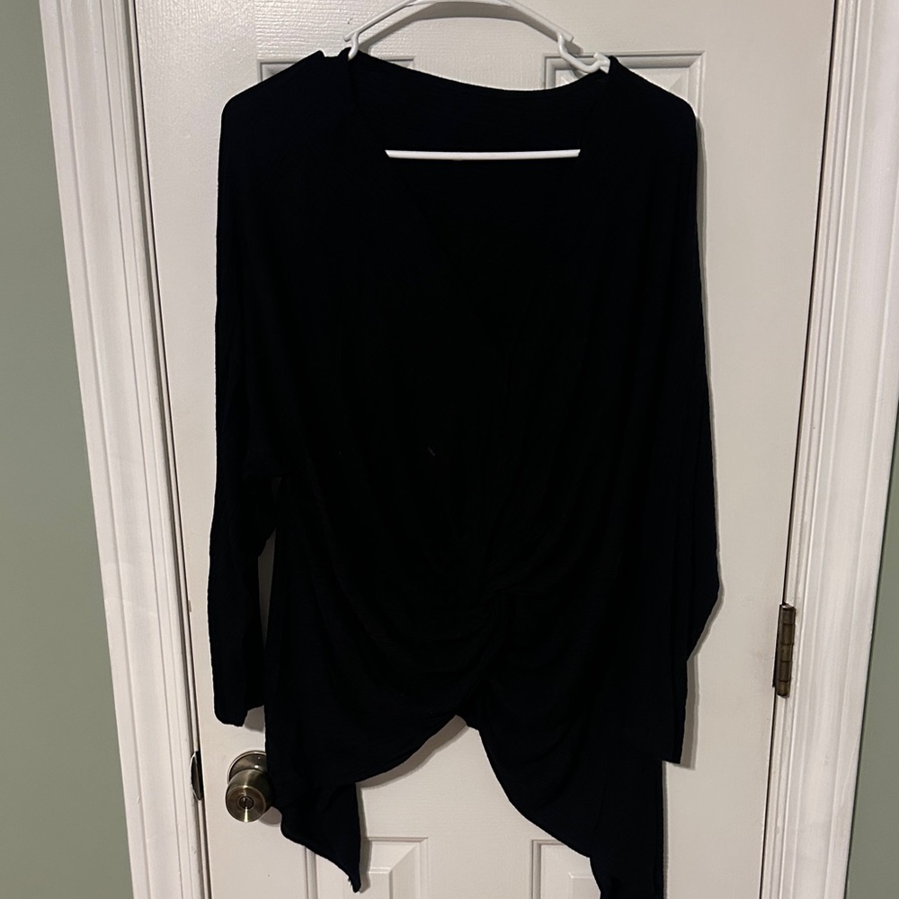 1. State Black Drape Front Blouse